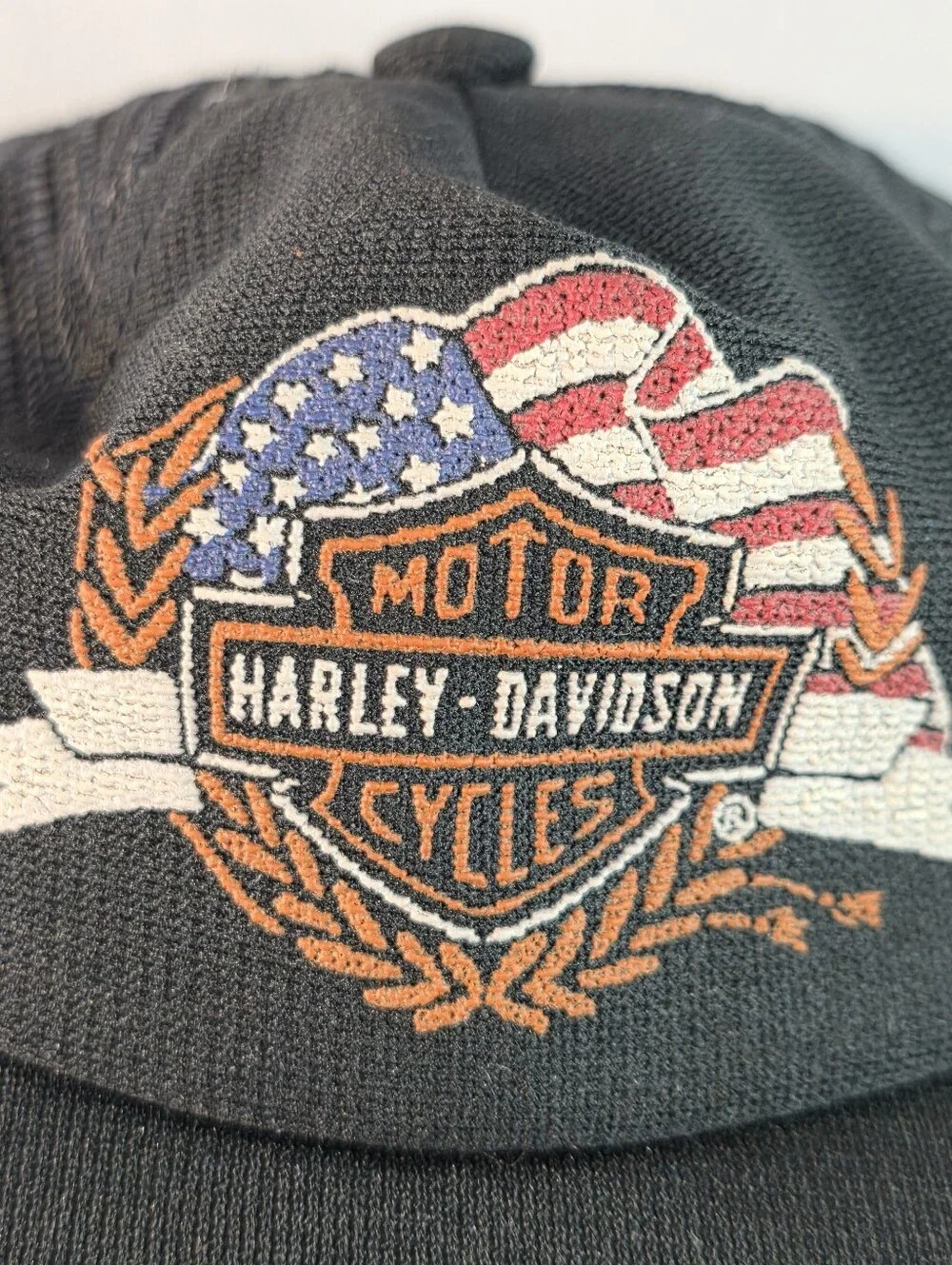 Harley-Davidson Infant Baby Tiny Black Trucker Snap Back Hat with American Flag